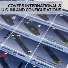 Load image into Gallery viewer, Diagram of ship configurations with text indicating international and U.S. inland rules.