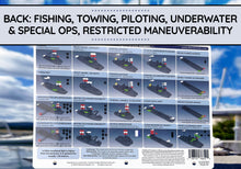 Load image into Gallery viewer, Close up of back of a boat light and day shape reference card on a dock at a marina.