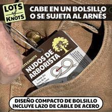 Load image into Gallery viewer, Spanish language arborist knot cards in a pocket.
