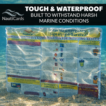 Load image into Gallery viewer, NautiCards marine emergency signaling and survival card shown underwater
