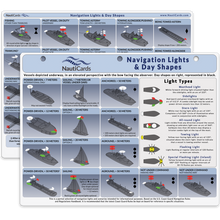 Load image into Gallery viewer, NautiCards for Navigation Lights &amp; Day Shapes with illustrations and text.
